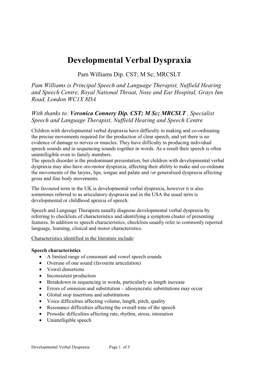 Developmental Verbal Dyspraxia