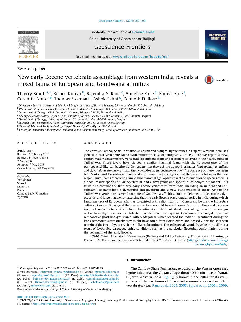 New Early Eocene Vertebrate Assemblage from Western India Reveals a Mixed Fauna of European and Gondwana Afﬁnities