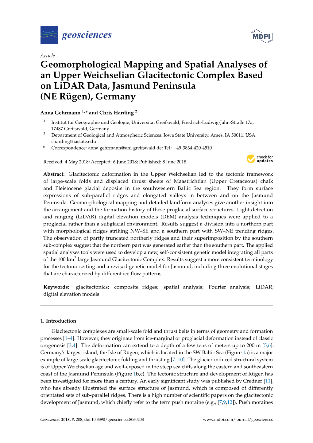 Geomorphological Mapping and Spatial Analyses of an Upper Weichselian Glacitectonic Complex Based on Lidar Data, Jasmund Peninsula (NE Rügen), Germany