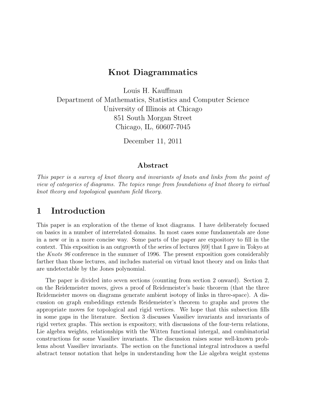 Knot Diagrammatics 1 Introduction