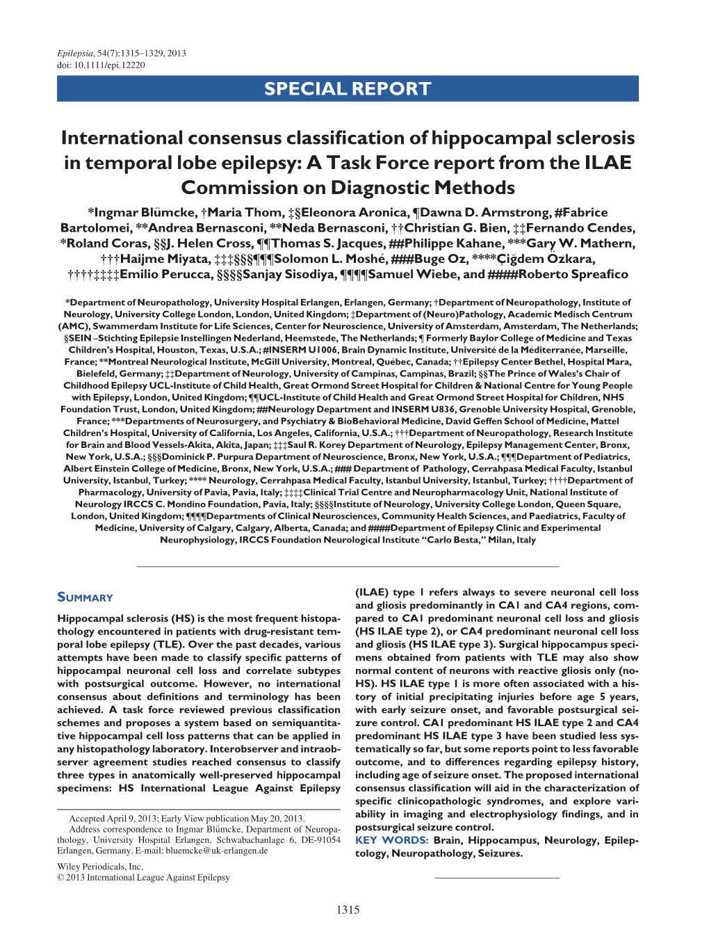 International Consensus Classification of Hippocampal Sclerosis In