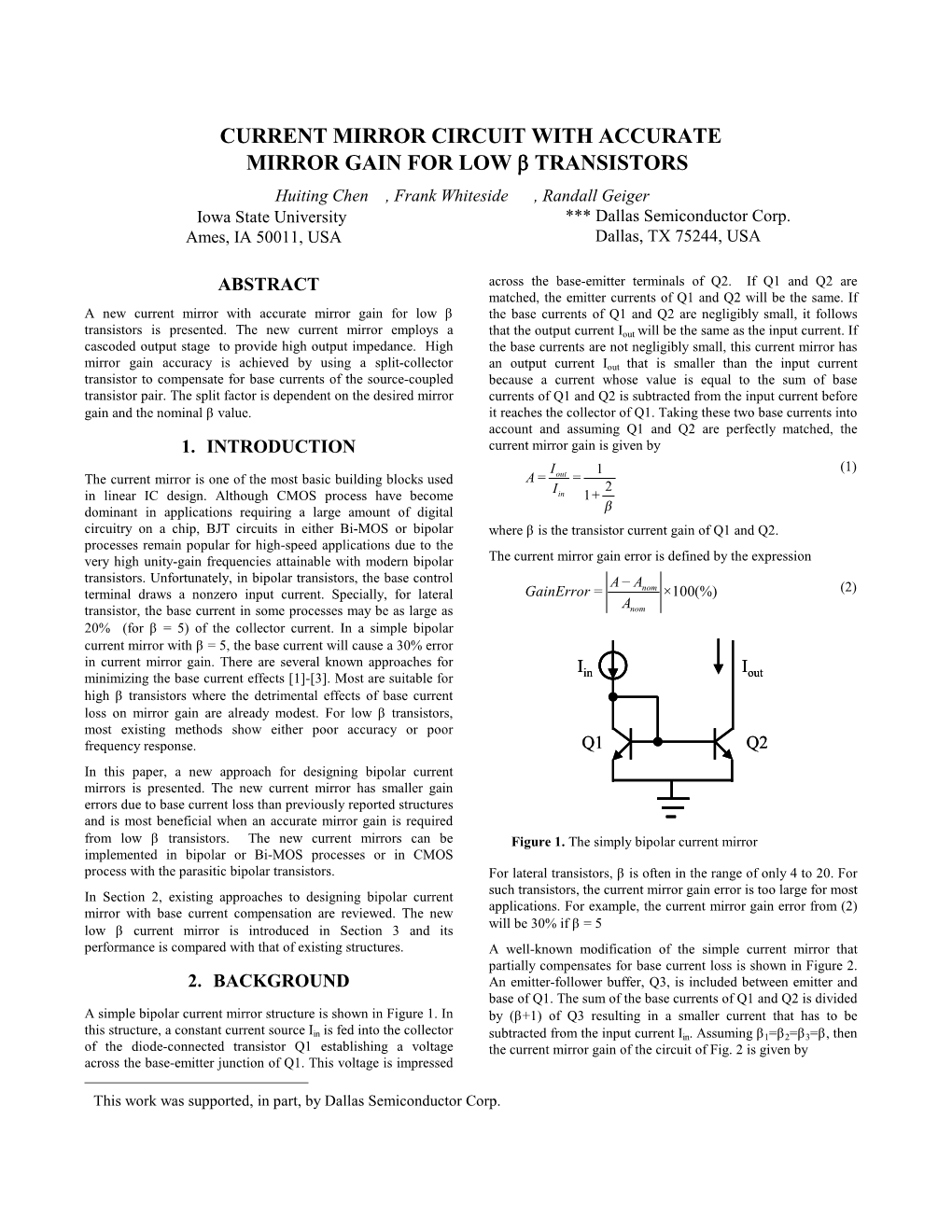 Current Mirror Circuit with Accurate Mirror Gain For