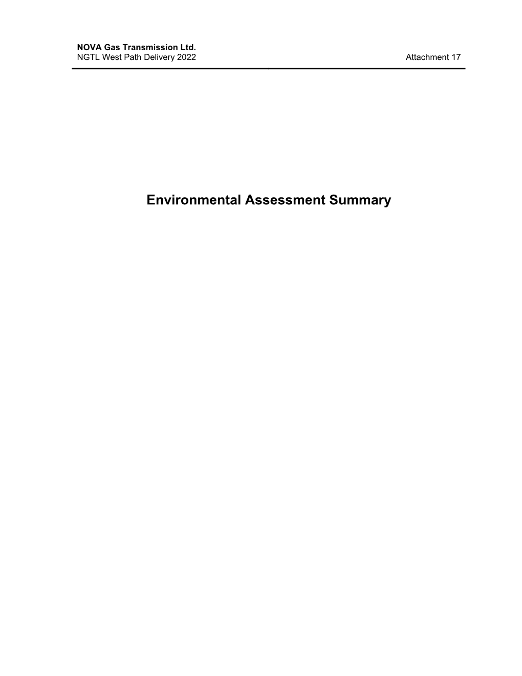 Environmental Assessment Summary NOVA Gas Transmission Ltd