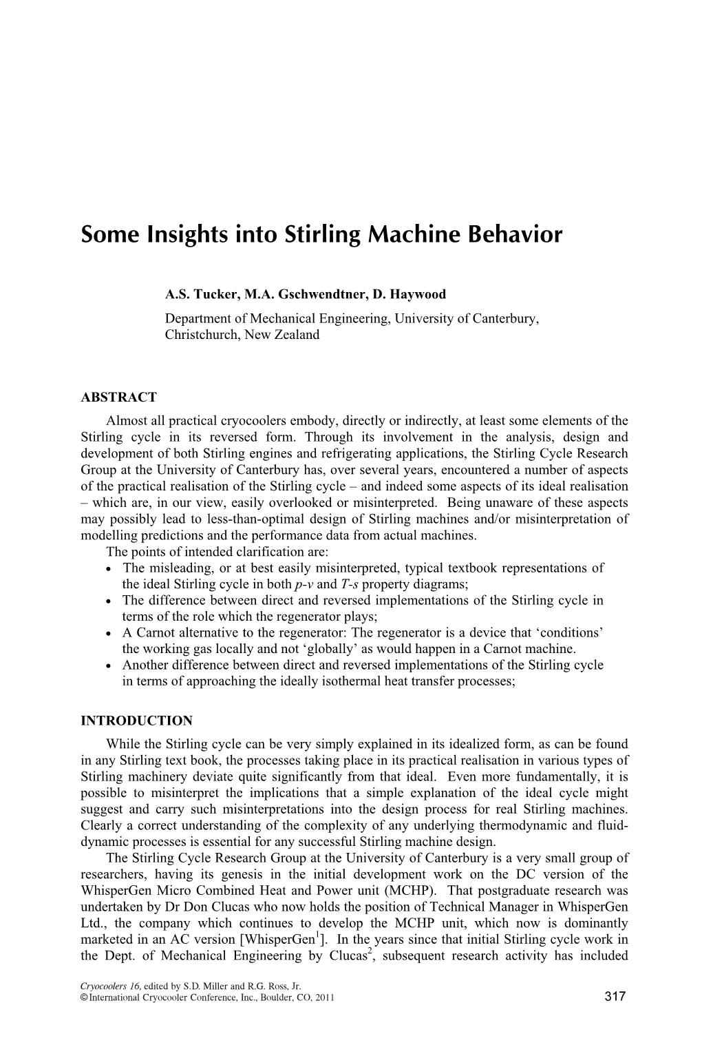 Some Insights Into Stirling Machine Behavior