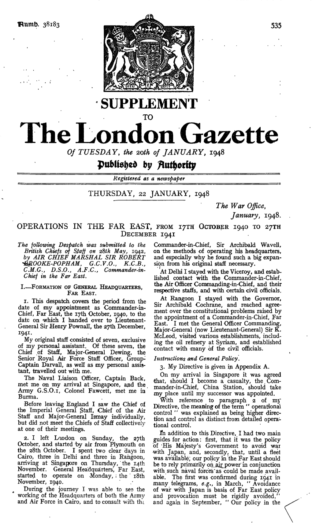 The London Gazette of TUESDAY, the 2Oth of JANUARY, 1948