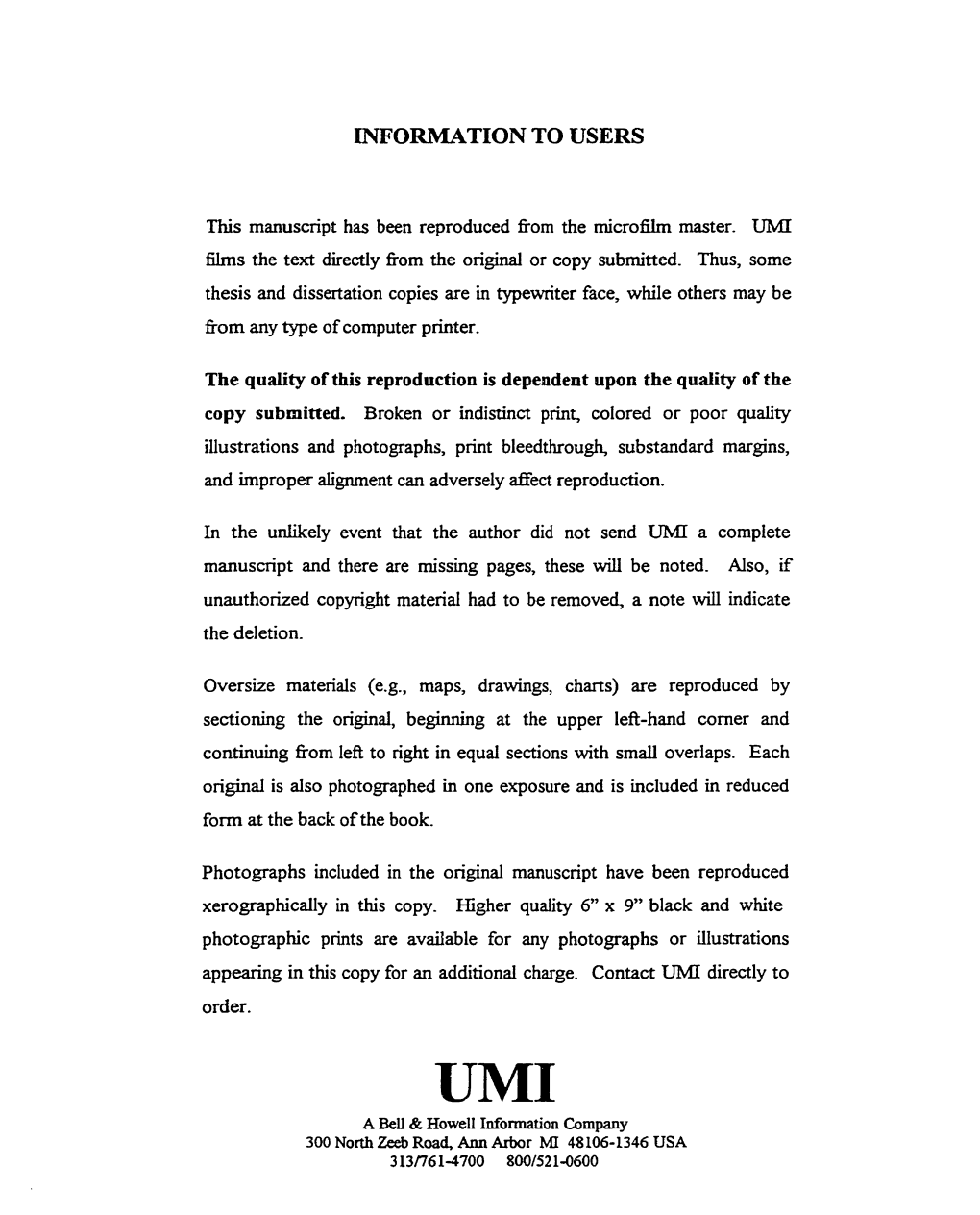 This Manuscript Has Been Reproduced from the Microfilm Master. Limi Films the Text Directly from the Original Or Copy Submitted. Thus, Sorne Thesis and Dissertation Copies Are in Typewriter