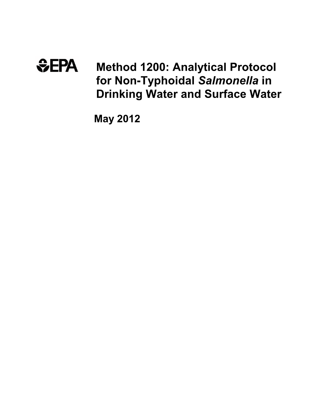Analytical Protocol for Non-Typhoidal Salmonella in Drinking Water and Surface Water