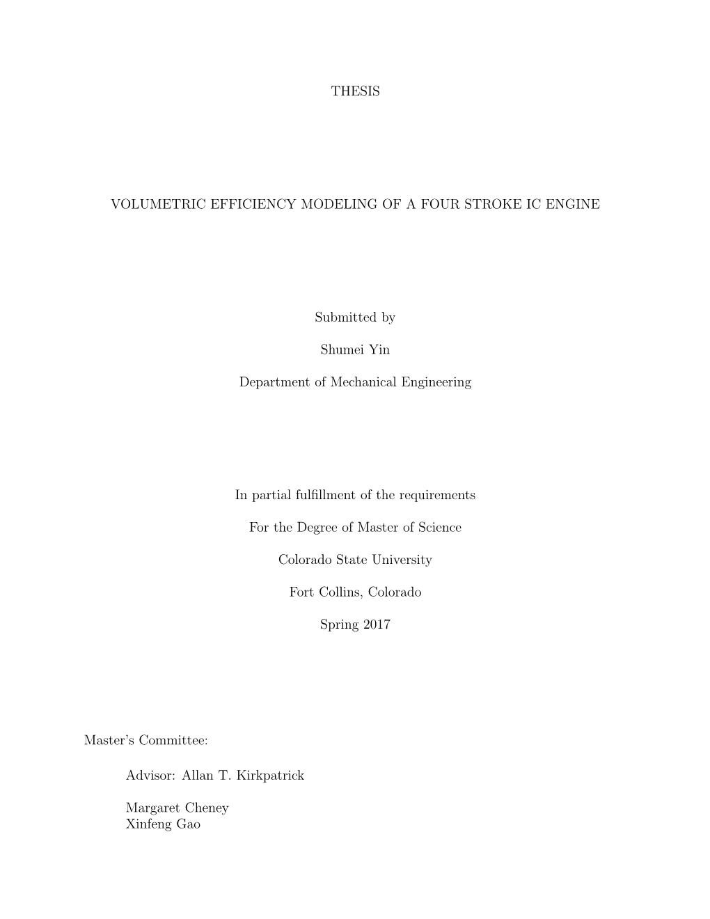 Thesis Volumetric Efficiency Modeling of a Four Stroke