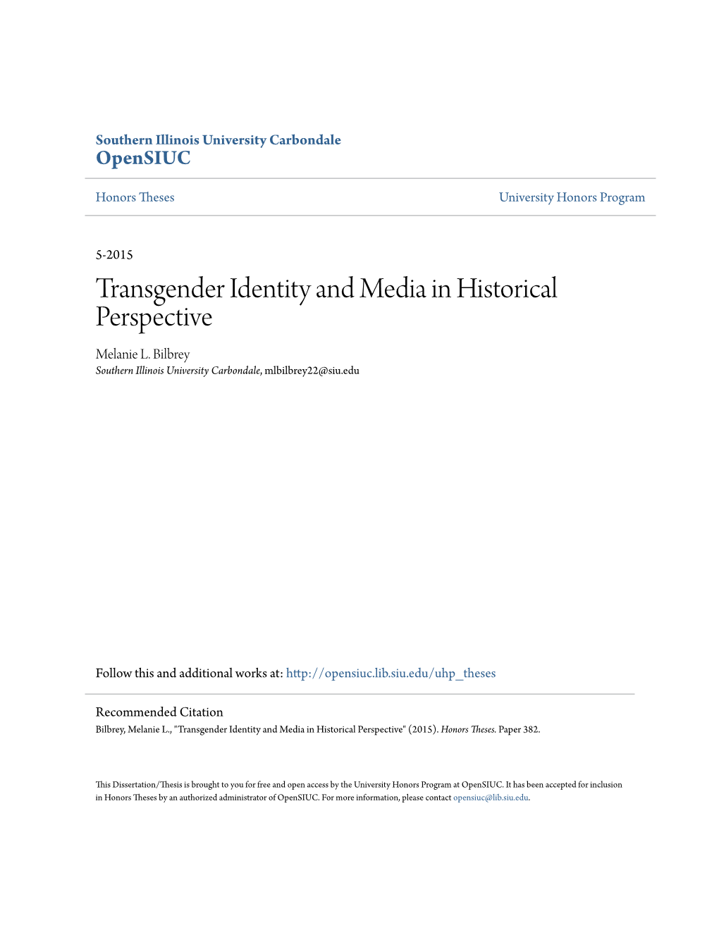 Transgender Identity and Media in Historical Perspective Melanie L