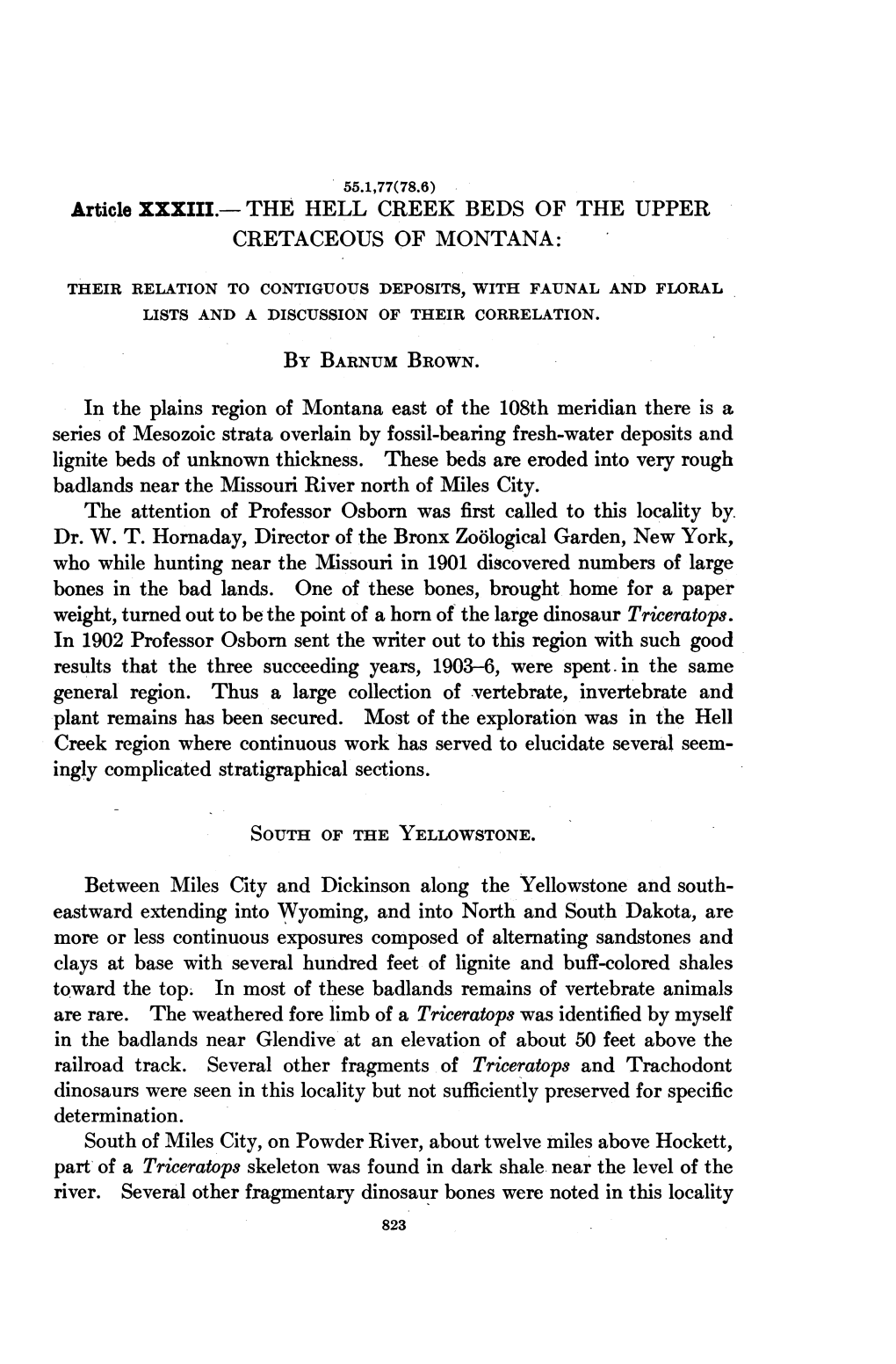 Article XXXIII.- the HELL CREEK BEDS of the UPPER CRETACEOUS of MONTANA