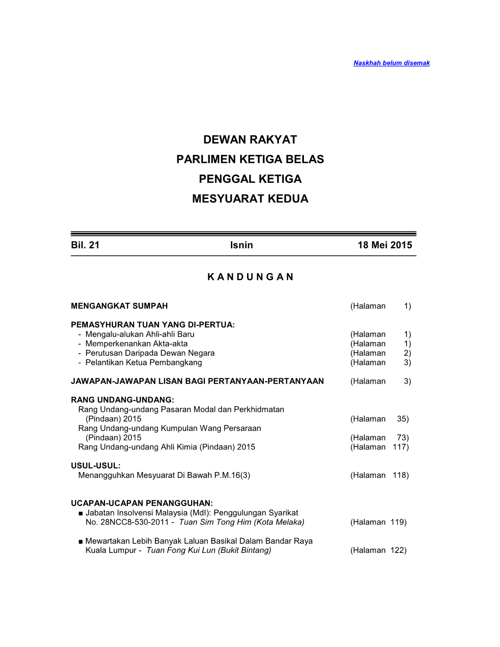 Dewan Rakyat Parlimen Ketiga Belas Penggal Ketiga Mesyuarat Kedua