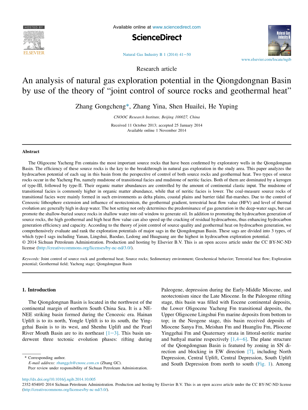 An Analysis of Natural Gas Exploration Potential in the Qiongdongnan Basin by Use of the Theory of “Joint Control of Source Rocks and Geothermal Heat”