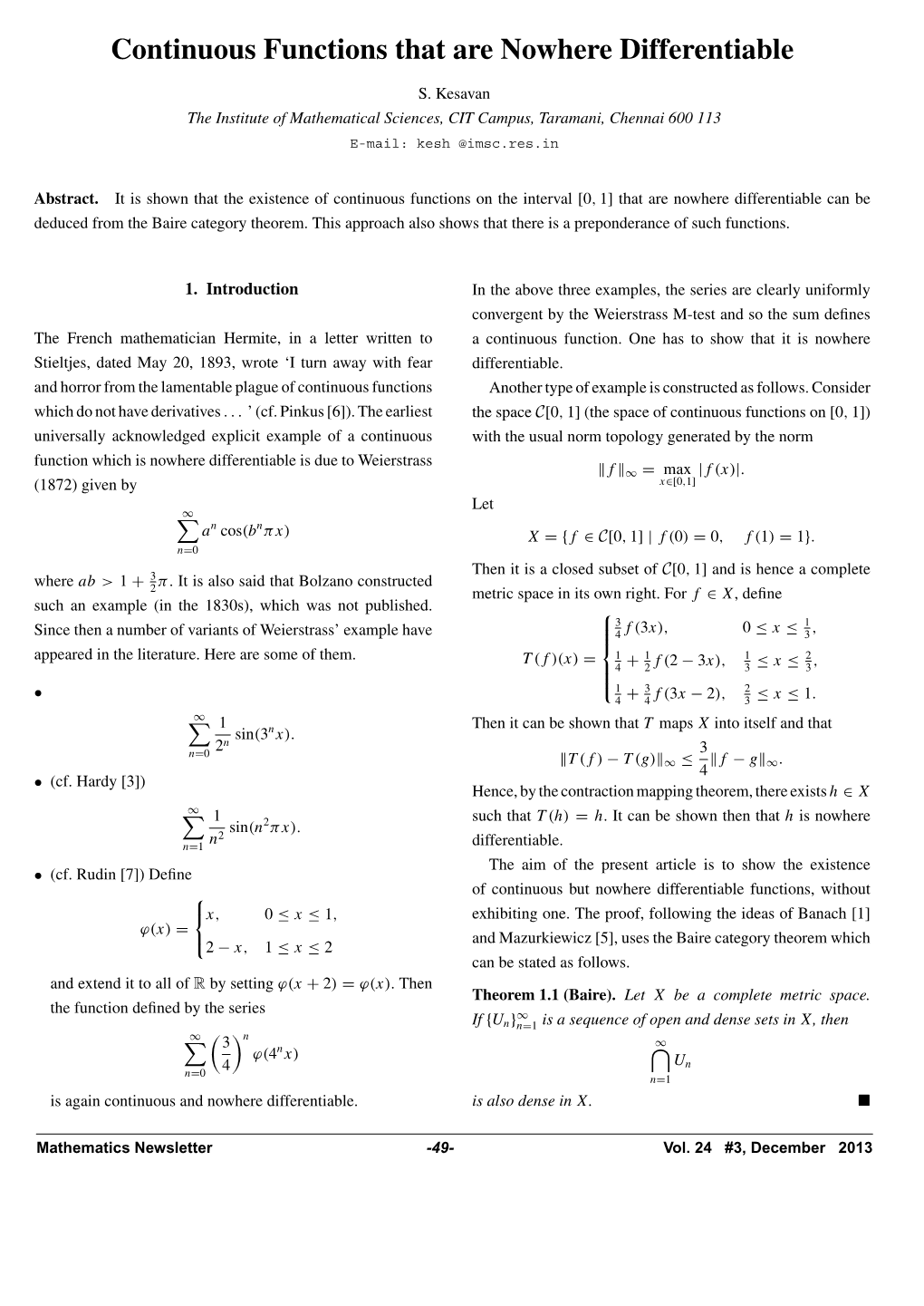 Continuous Functions That Are Nowhere Differentiable