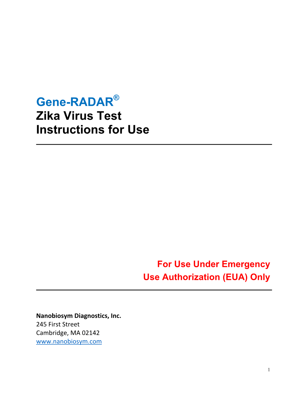 Gene-RADAR Zika Virus Test Instructions For