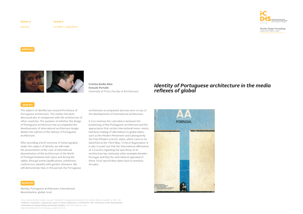 Identity of Portuguese Architecture in the Media Reflexes of Global", P