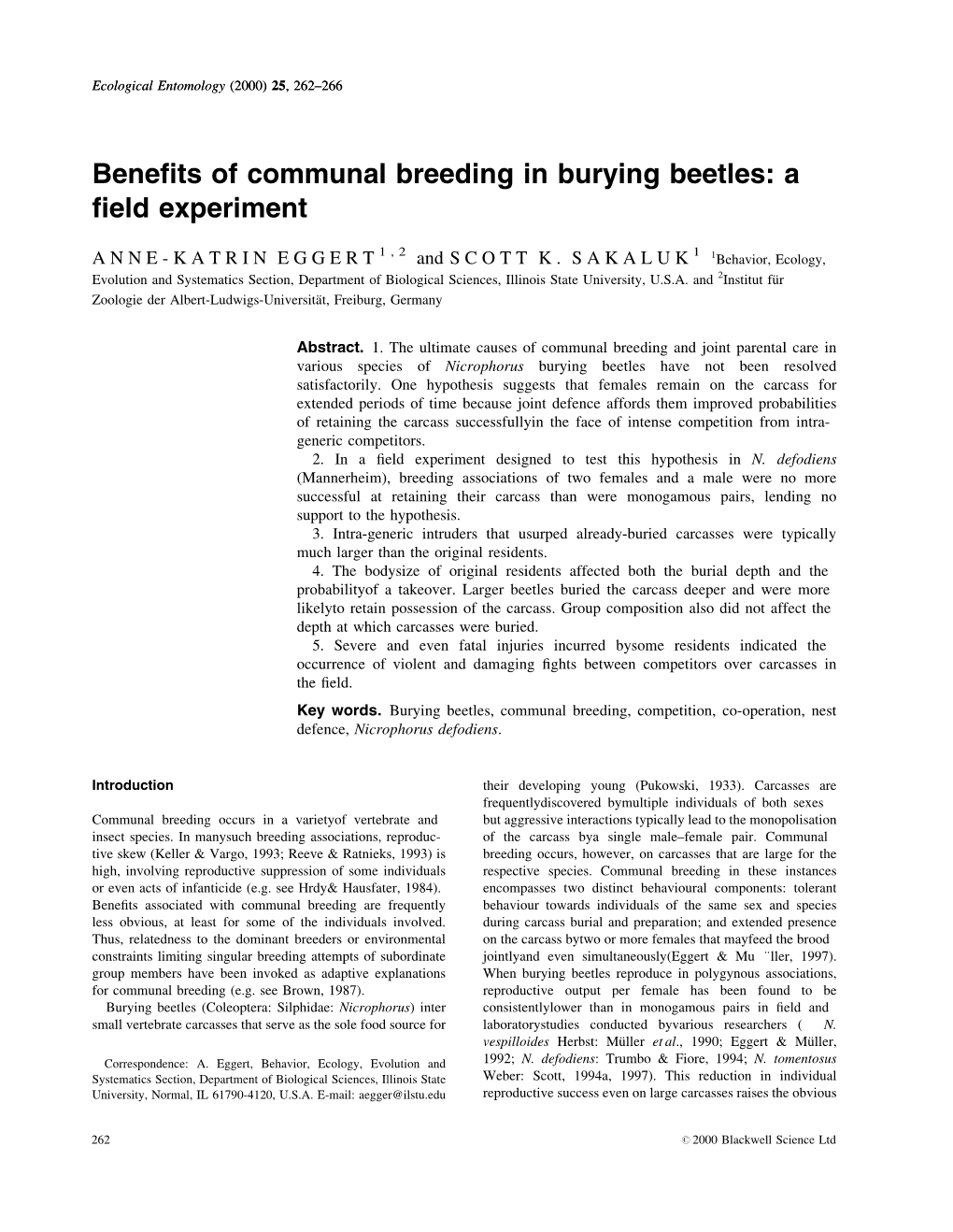 Benefits of Communal Breeding in Burying Beetles: a Field Experiment