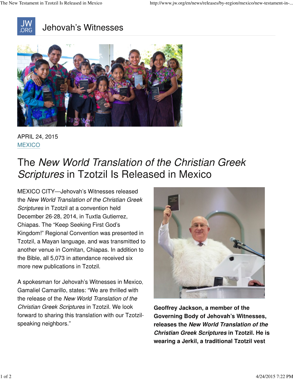 The New Testament in Tzotzil Is Released in Mexico