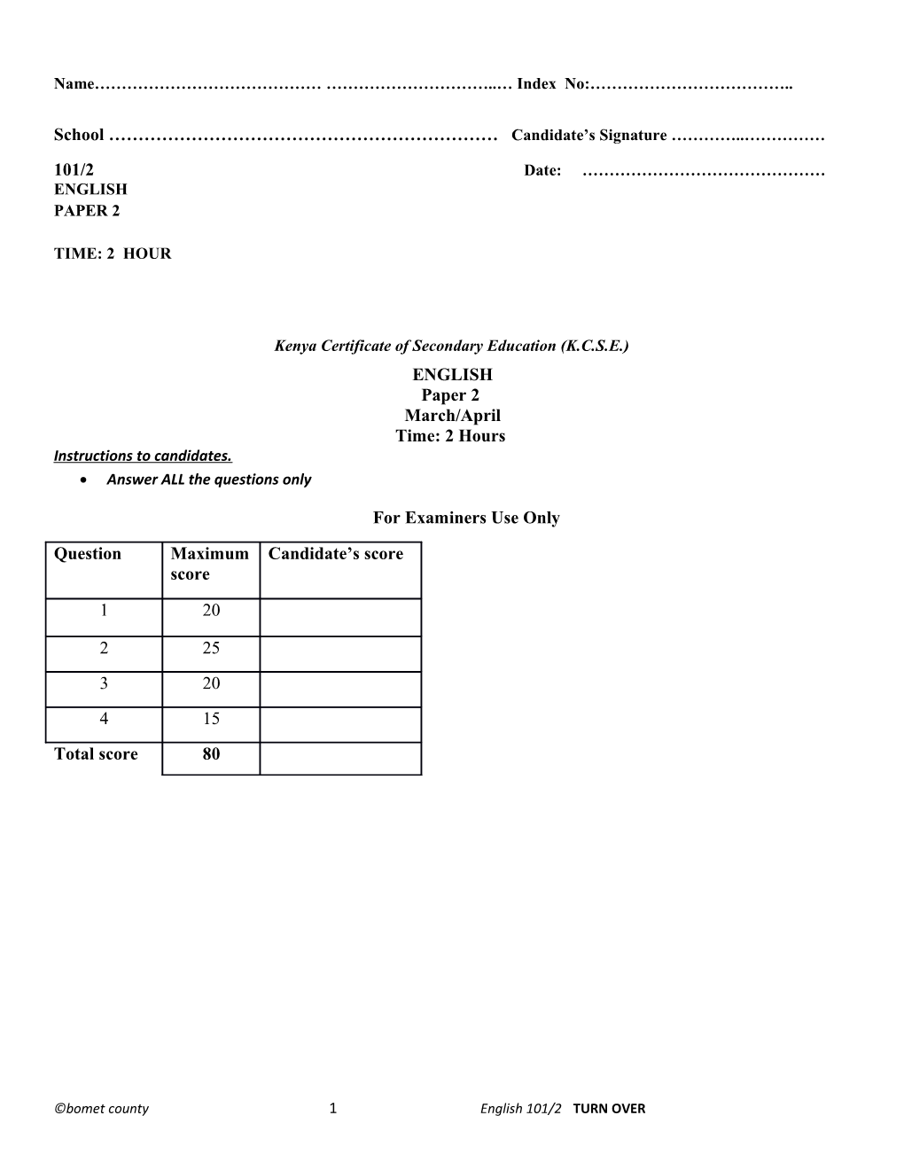 Kenya Certificate of Secondary Education (K.C.S.E.) s2