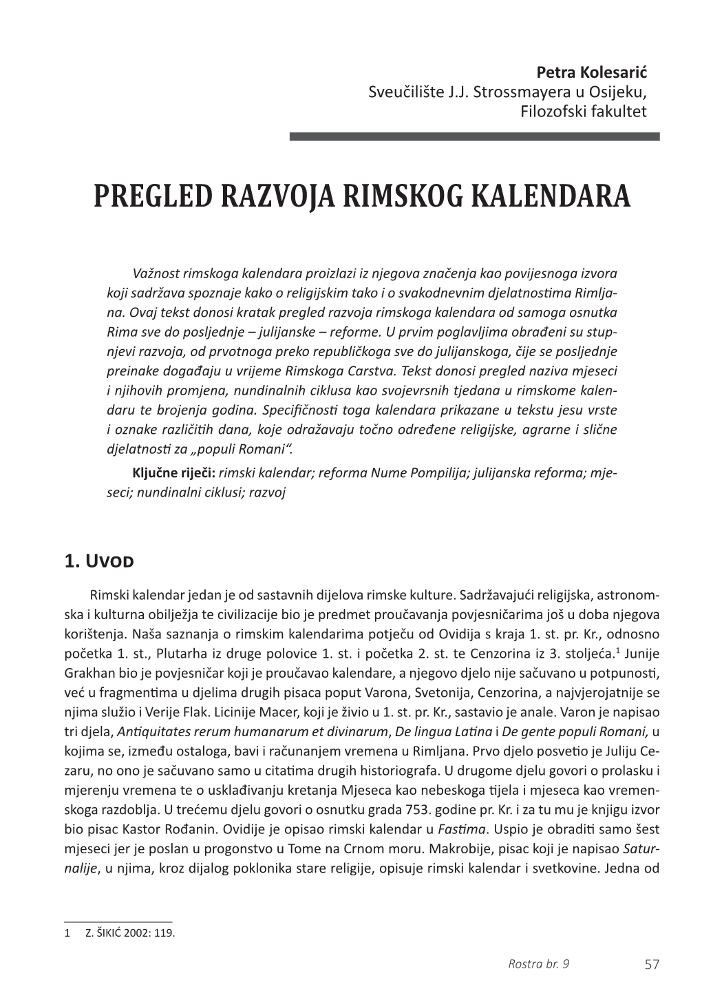 Pregled Razvoja Rimskog Kalendara