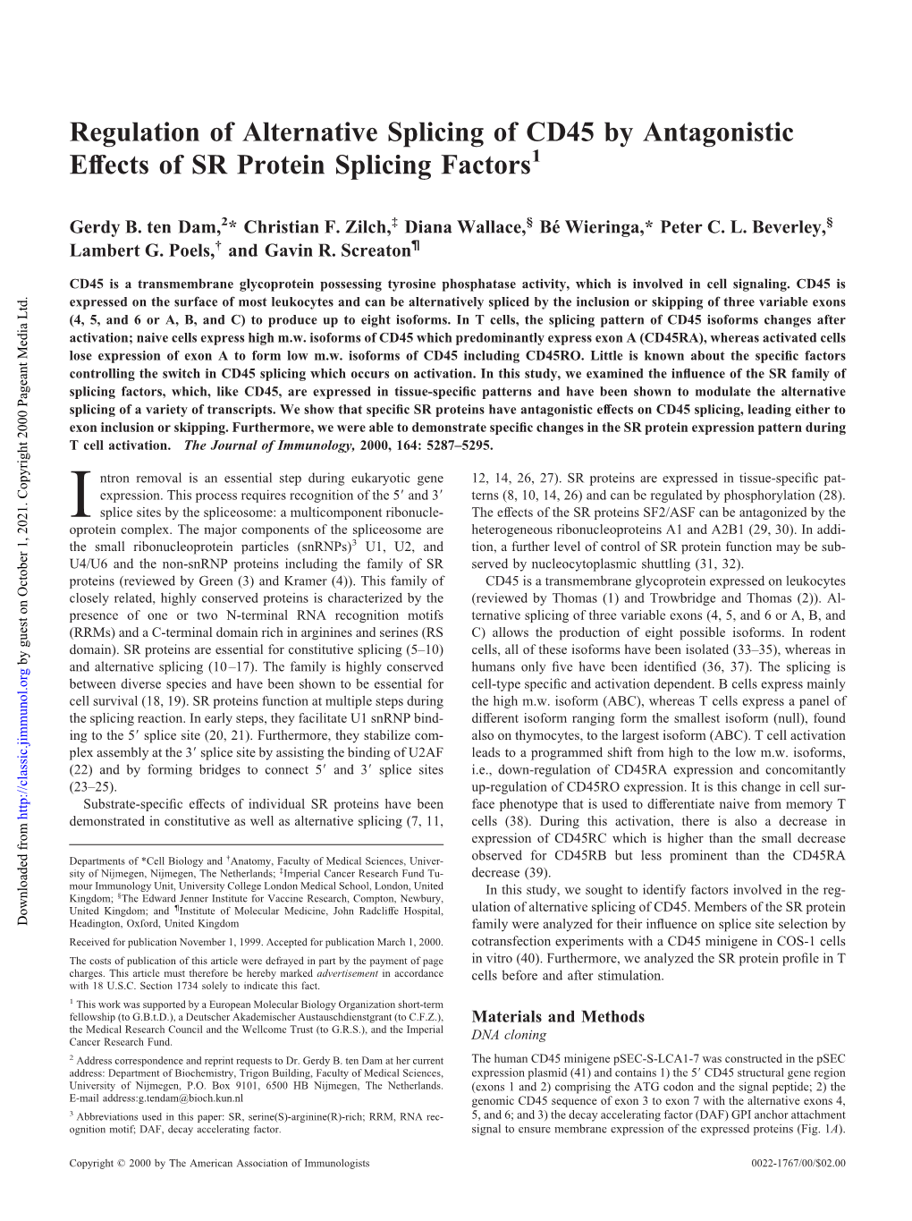 Factors Antagonistic Effects of SR Protein Splicing Regulation Of