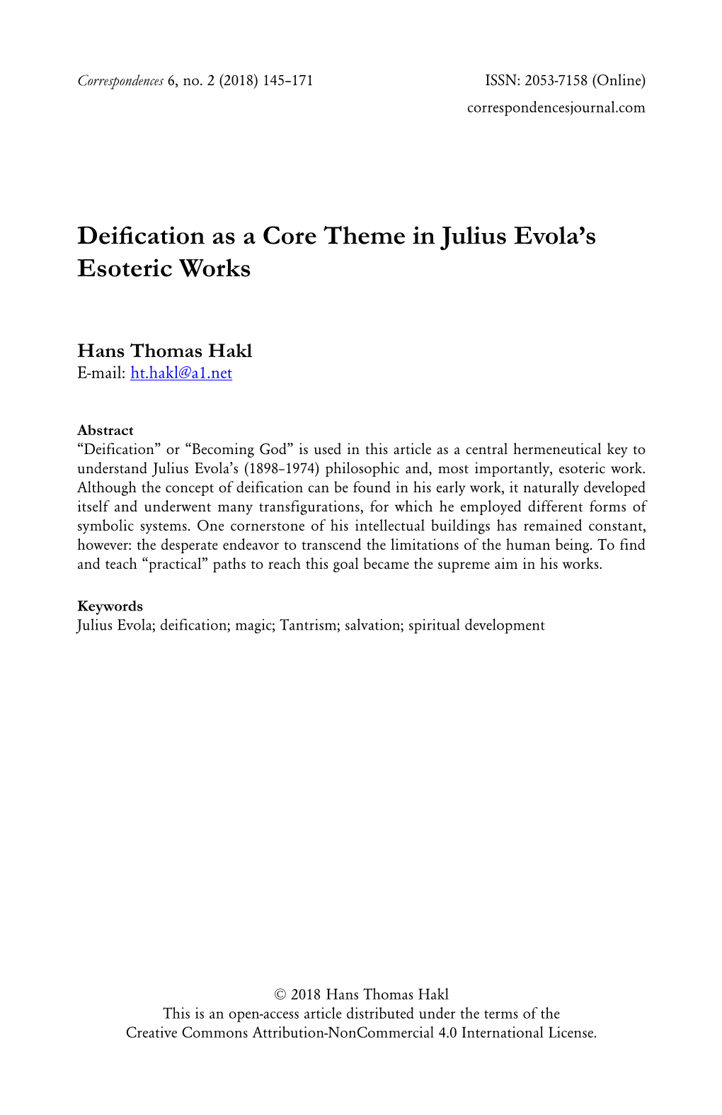 Deification As a Core Theme in Julius Evola's Esoteric Works