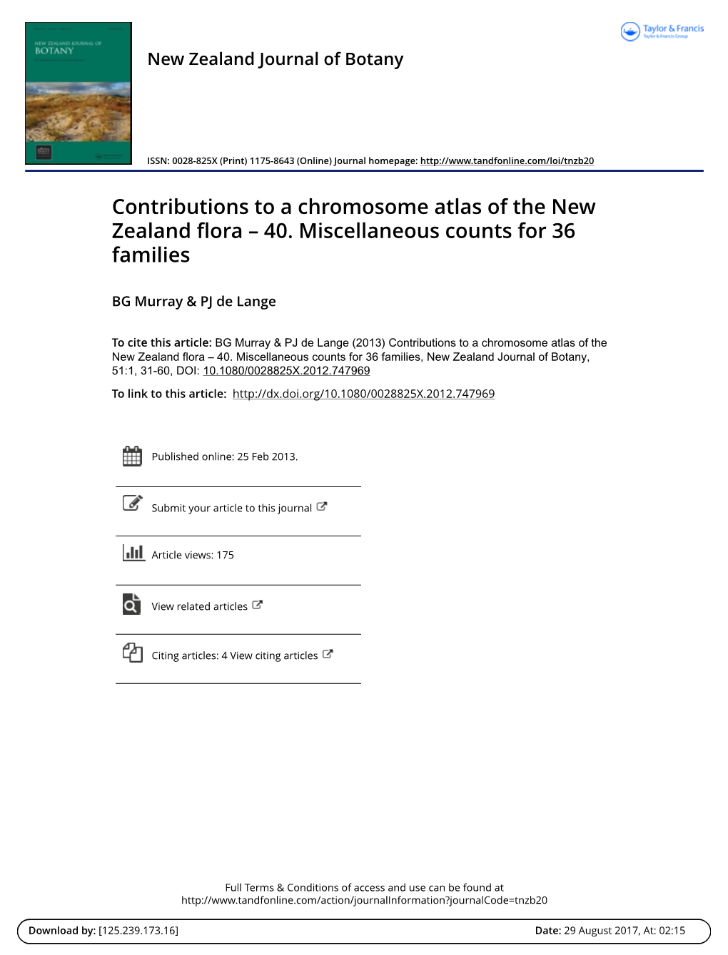 Contributions to a Chromosome Atlas of the New Zealand Flora – 40