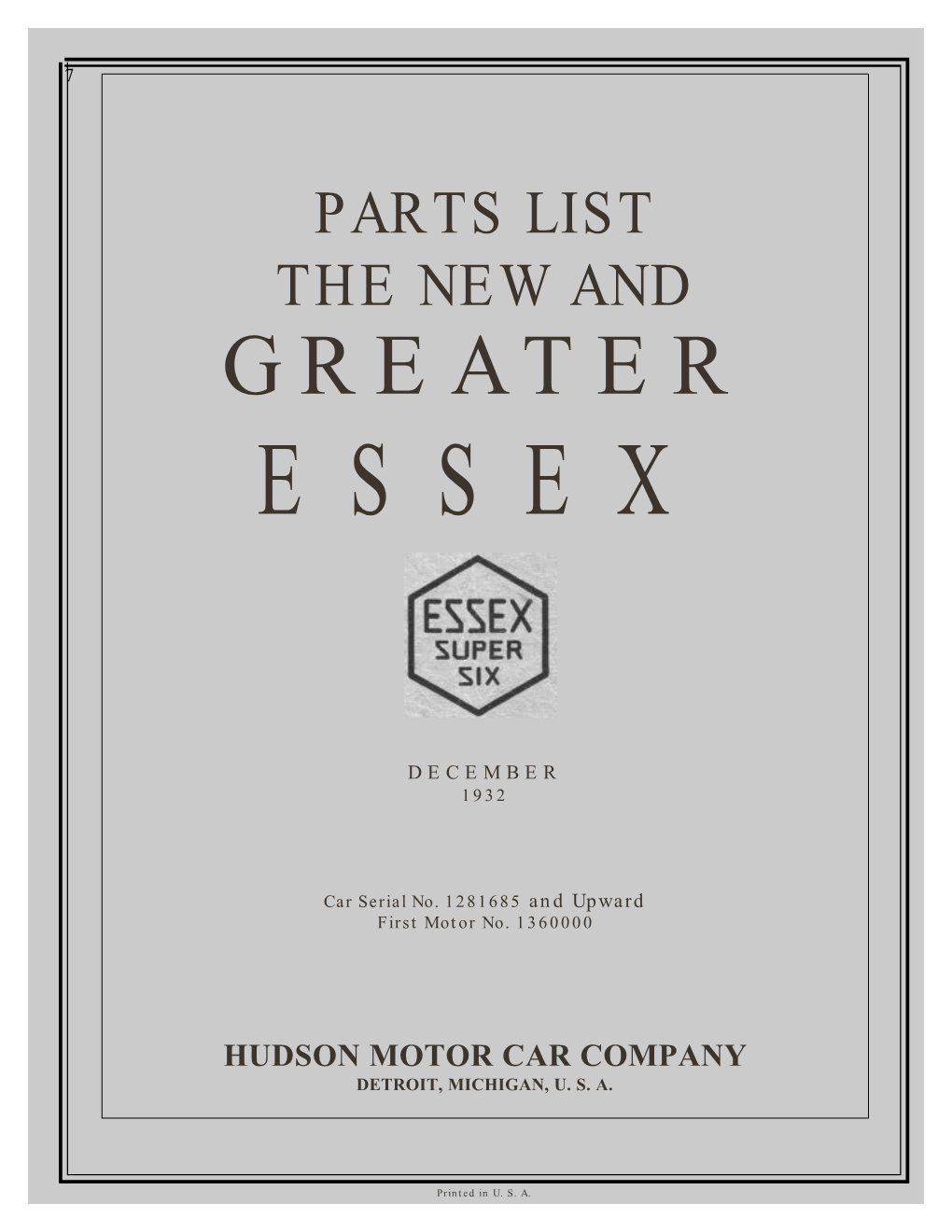 1932 Essex Parts List