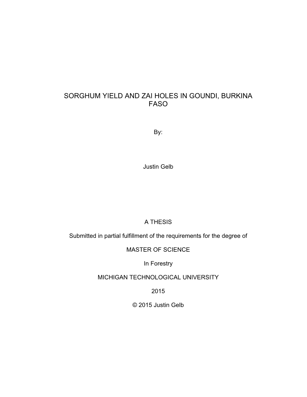 Sorghum Yield and Zai Holes in Goundi, Burkina Faso