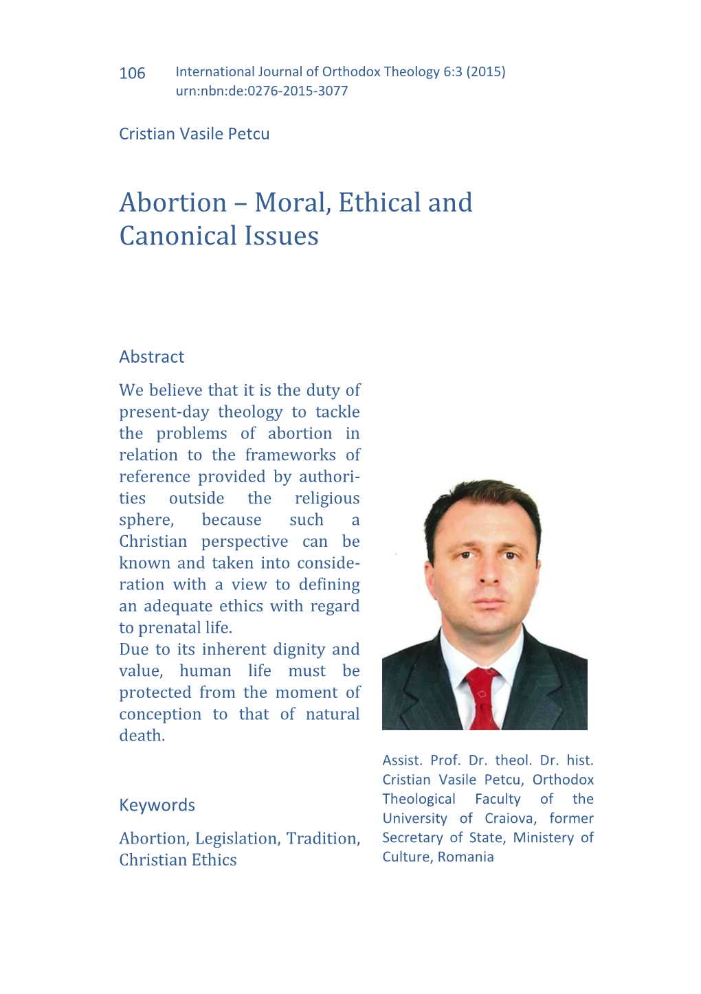 Abortion – Moral, Ethical and Canonical Issues