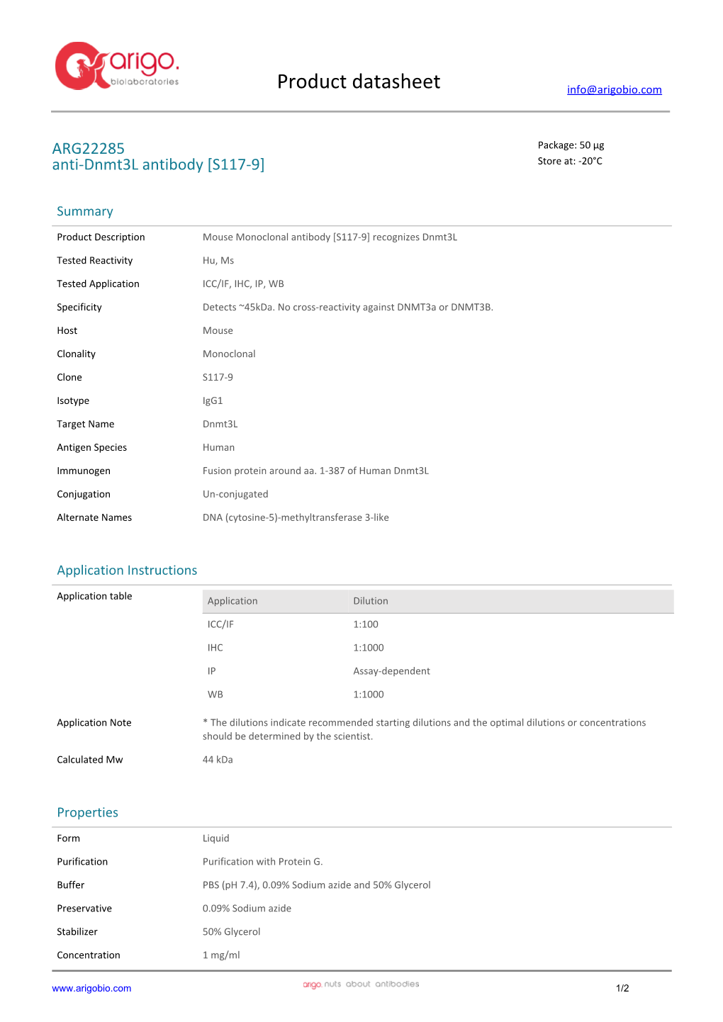 Anti-Dnmt3l Antibody [S117-9] (ARG22285)