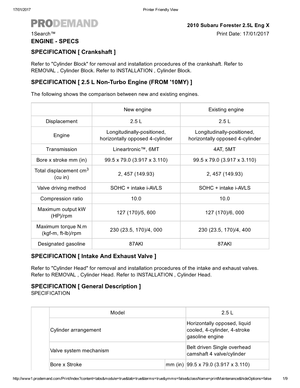 [ Crankshaft ] SPECIFICATION [ 2.5 L Nonturbo Engine (FROM '10MY