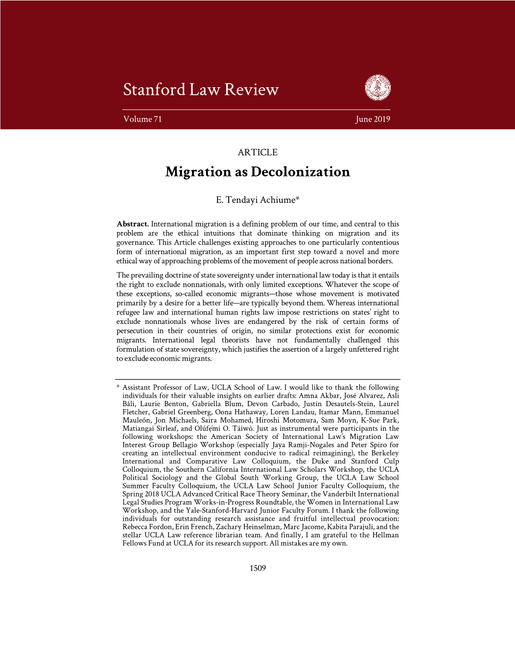 Migration As Decolonization