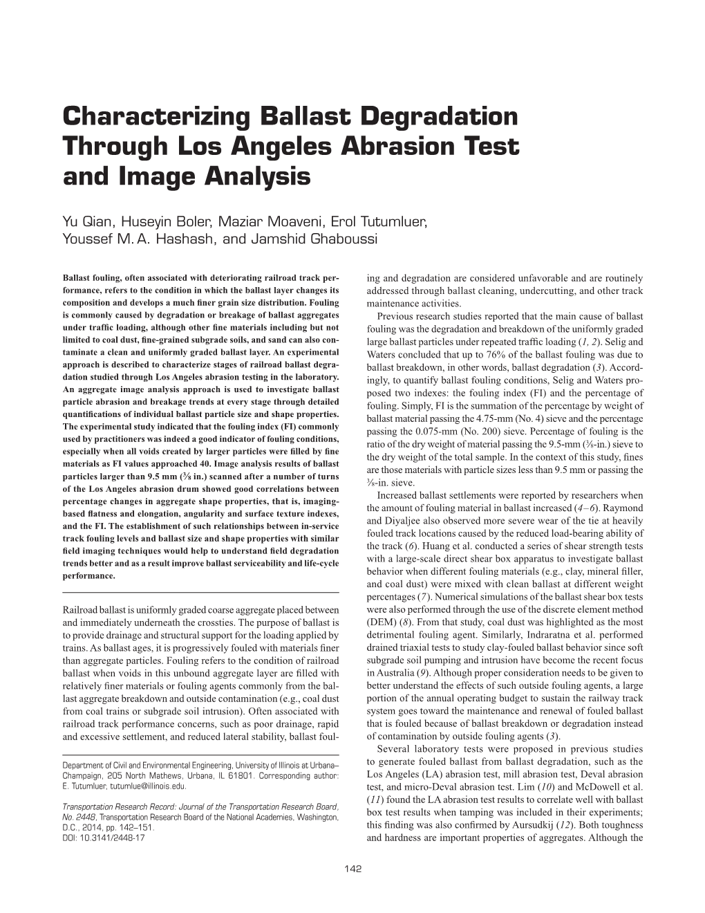 Characterizing Ballast Degradation Through Los Angeles Abrasion Test and Image Analysis