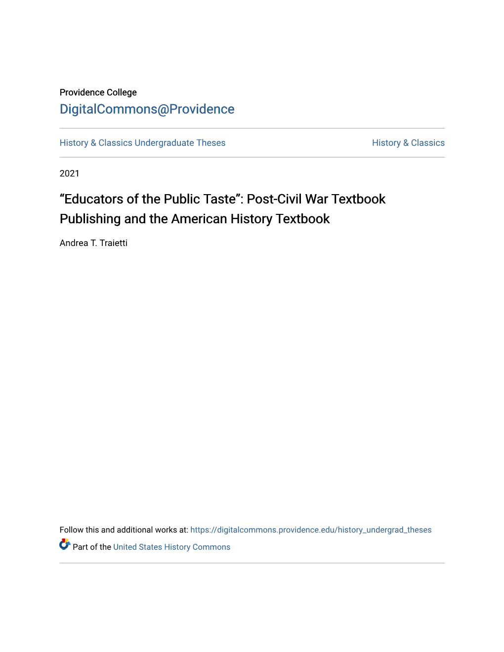 Post-Civil War Textbook Publishing and the American History Textbook