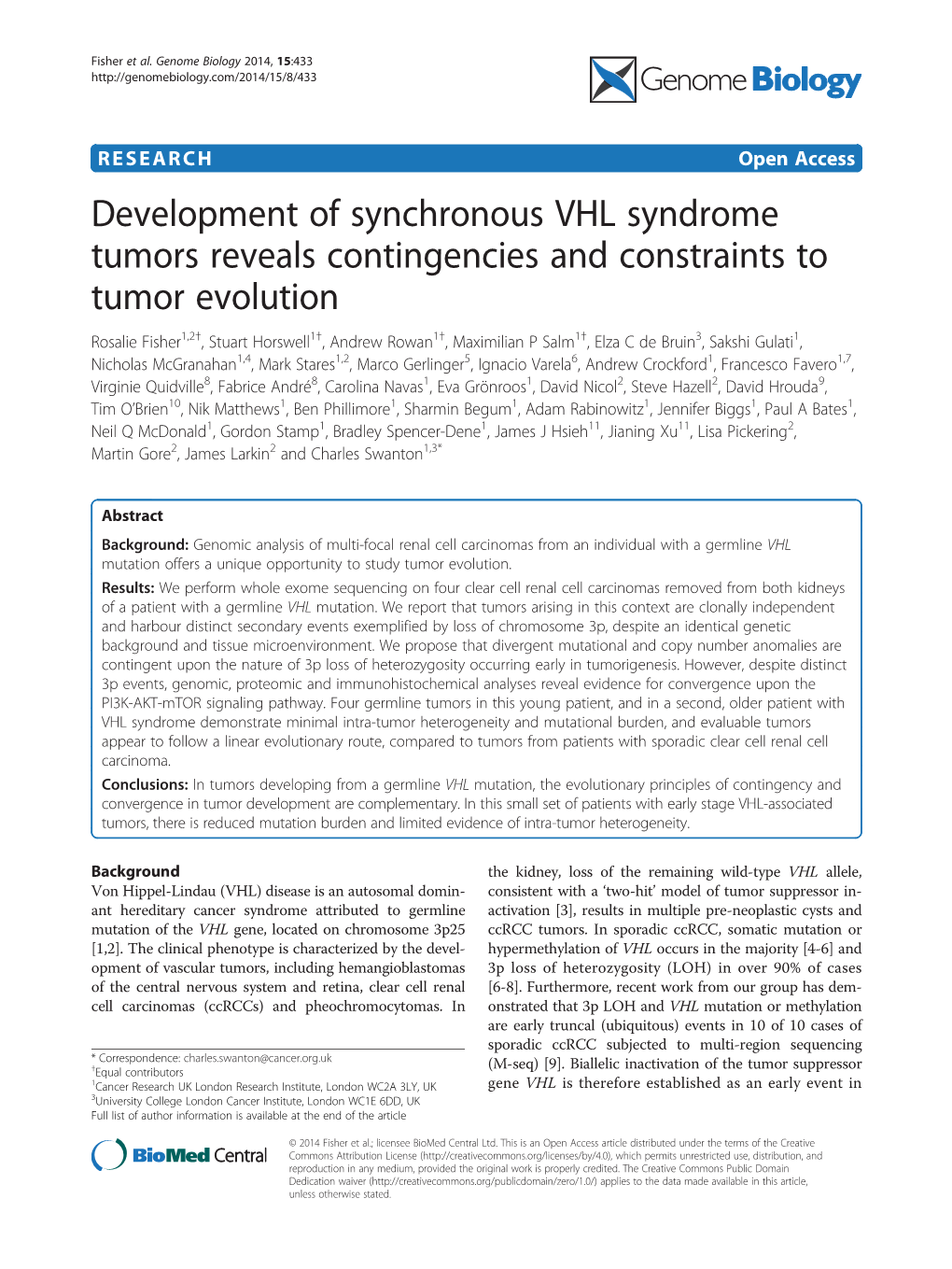 Development of Synchronous VHL Syndrome Tumors Reveals Contingencies and Constraints to Tumor Evolution