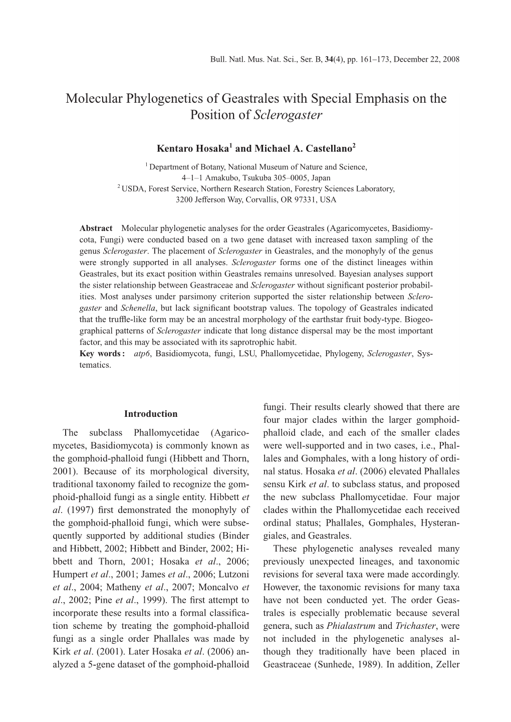 Molecular Phylogenetics of Geastrales with Special Emphasis on the Position of Sclerogaster