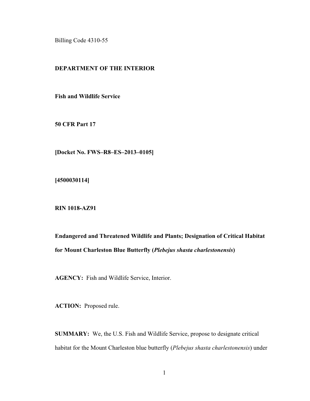 Docket No. FWS–R8–ES–2013–0105]