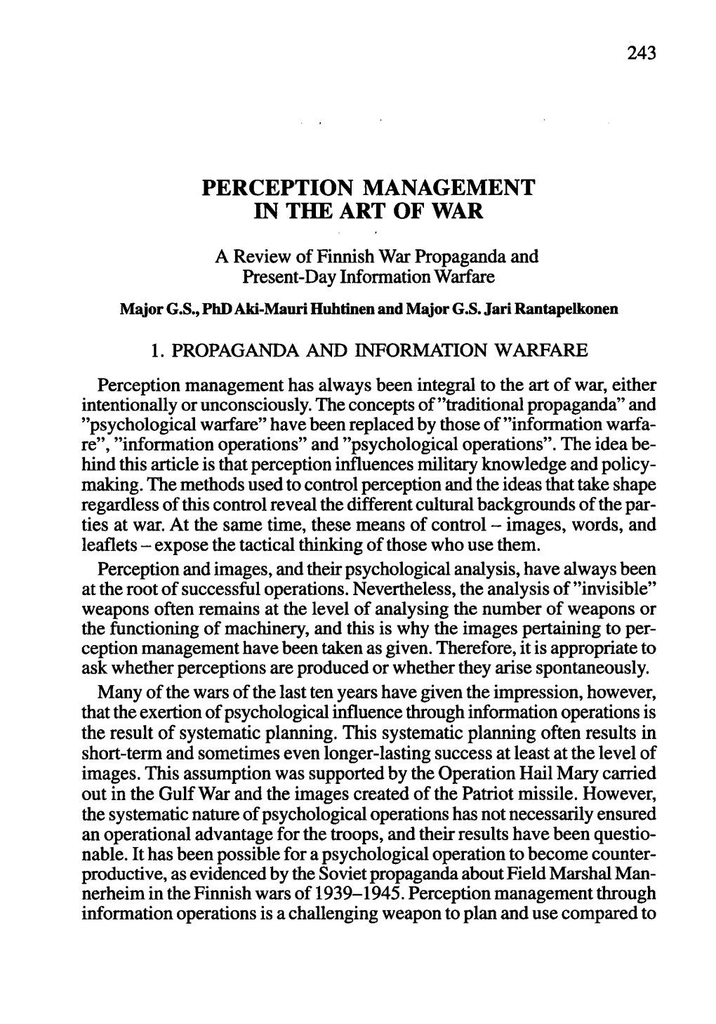 Perception Management in the Art of War