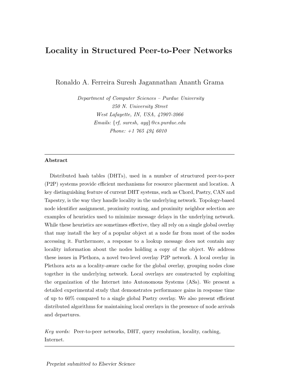 Locality in Structured Peer-To-Peer Networks