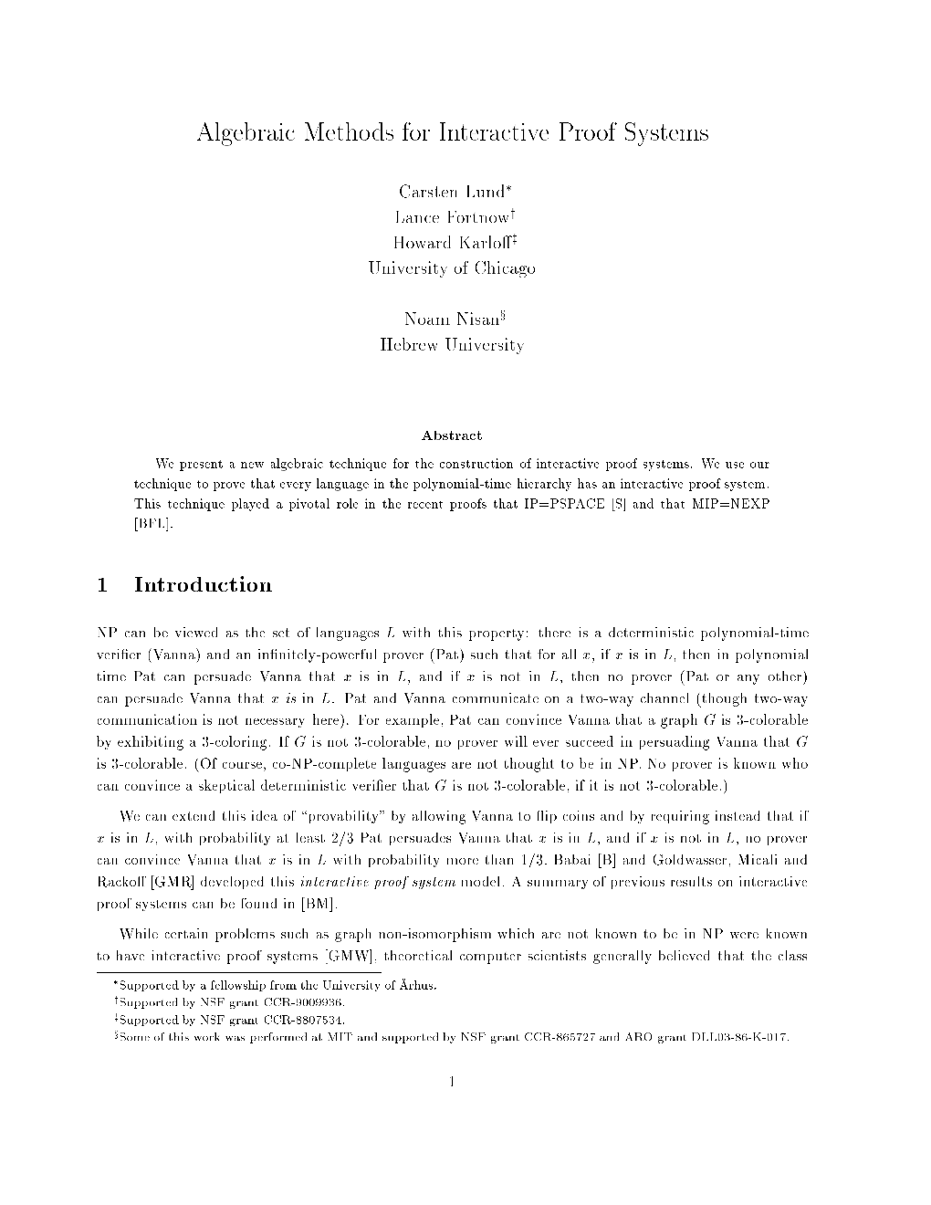 Algebraic Methods for Interactive Proof Systems