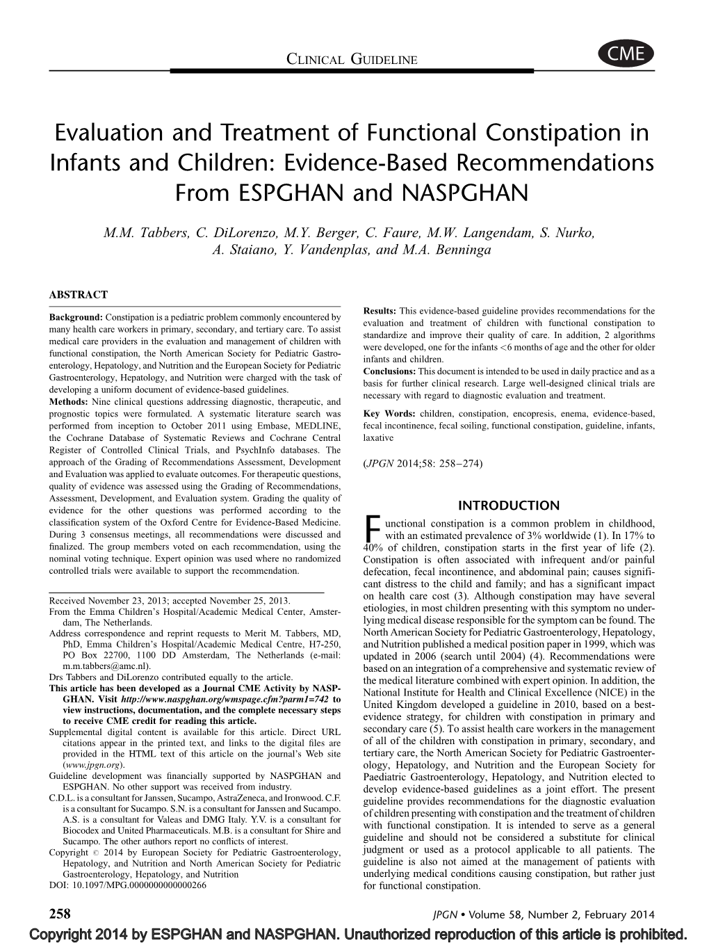 Evaluation and Treatment of Functional Constipation in Infants and Children: Evidence-Based Recommendations from ESPGHAN and NASPGHAN