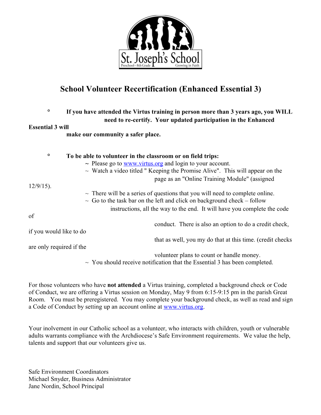 School Volunteer Recertification (Enhanced Essential 3) s1