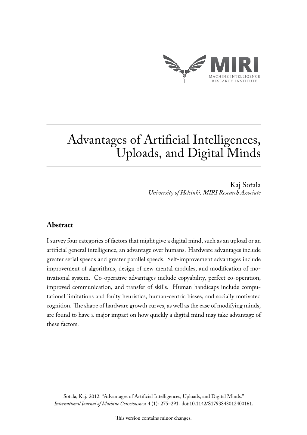 Advantages of Artificial Intelligences, Uploads, and Digital Minds