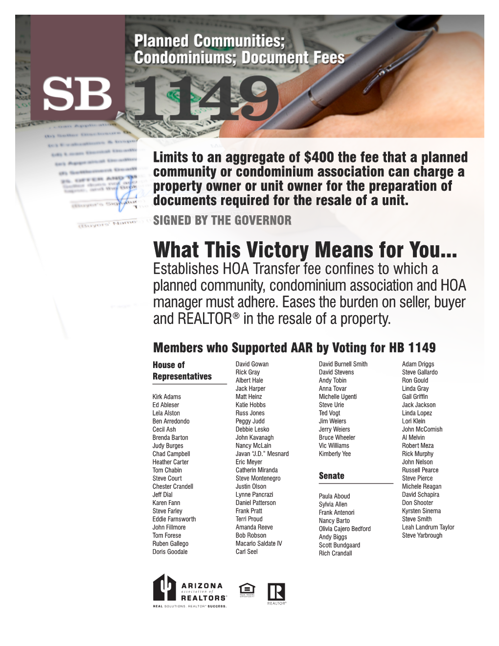 What This Victory Means for You... Establishes HOA Transfer Fee Confines to Which a Planned Community, Condominium Association and HOA Manager Must Adhere