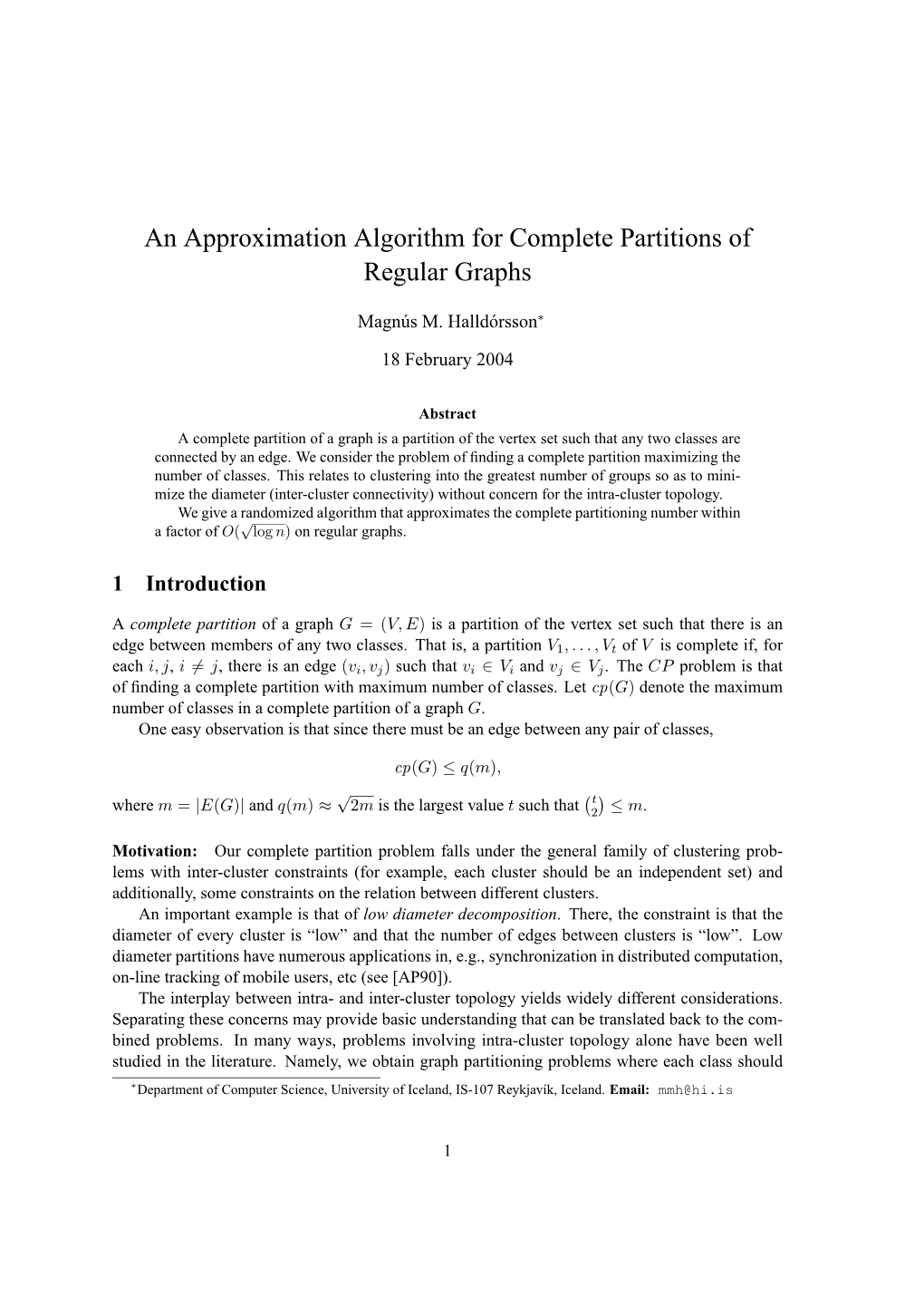 An Approximation Algorithm for Complete Partitions of Regular Graphs