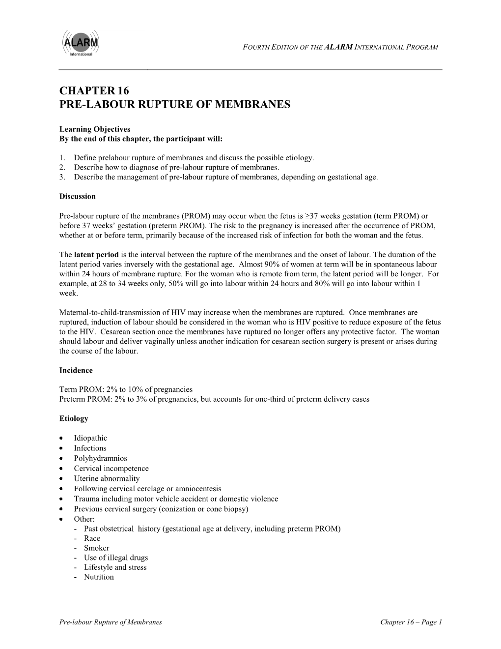 Chapter 16: Pre-Labour Rupture of Membranes