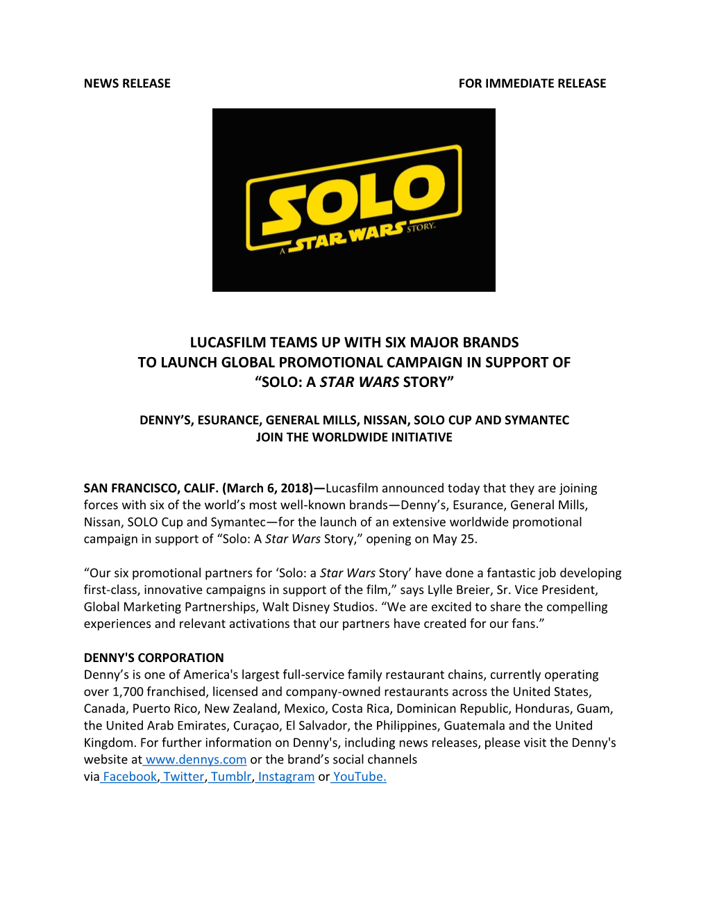 Solo: a Star Wars Story”