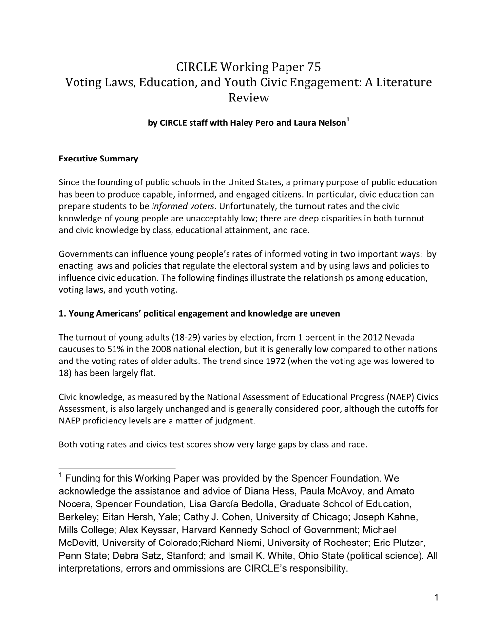 Voting Laws, Education, and Youth Civic Engagement: a Literature Review