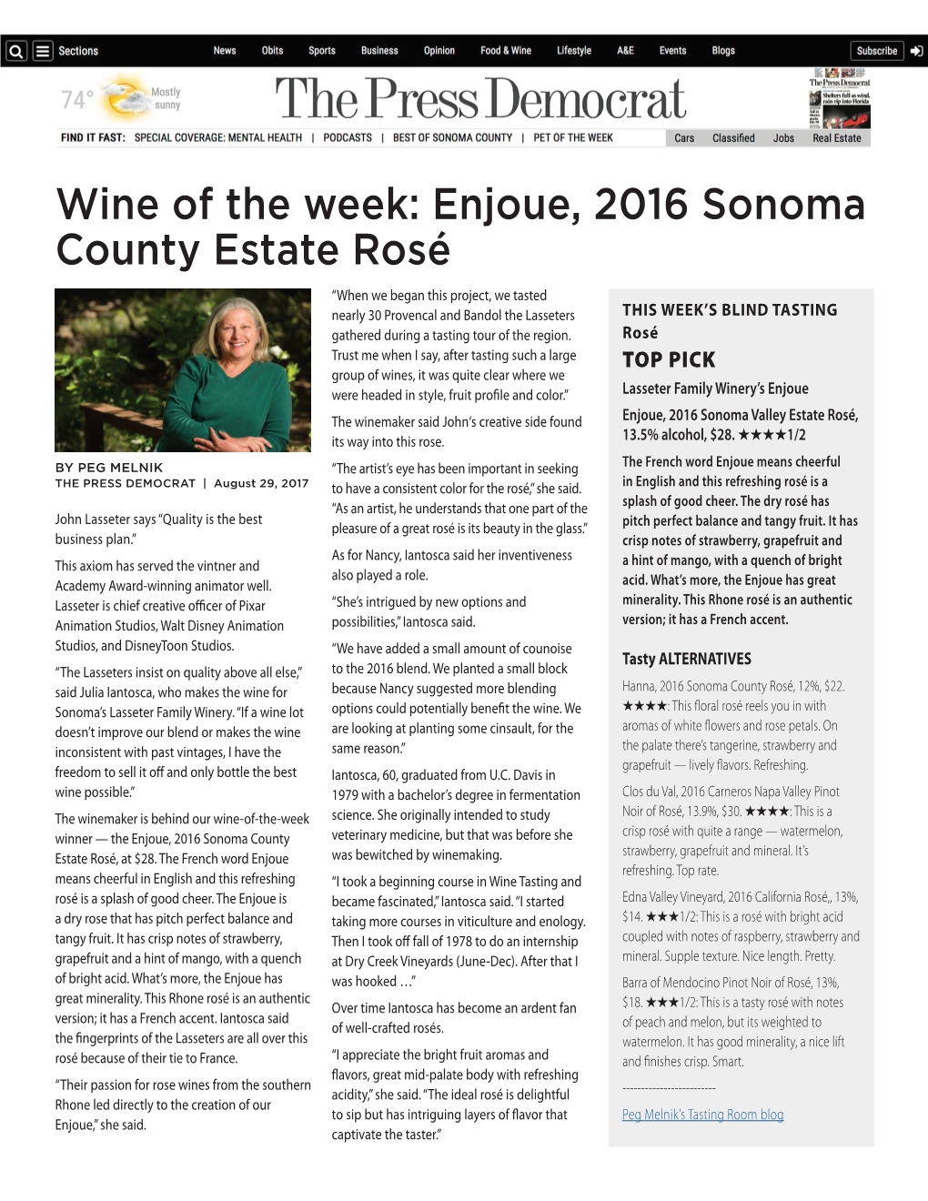 Wine of the Week: Enjoué, 2016 Sonoma County Estate Rosé