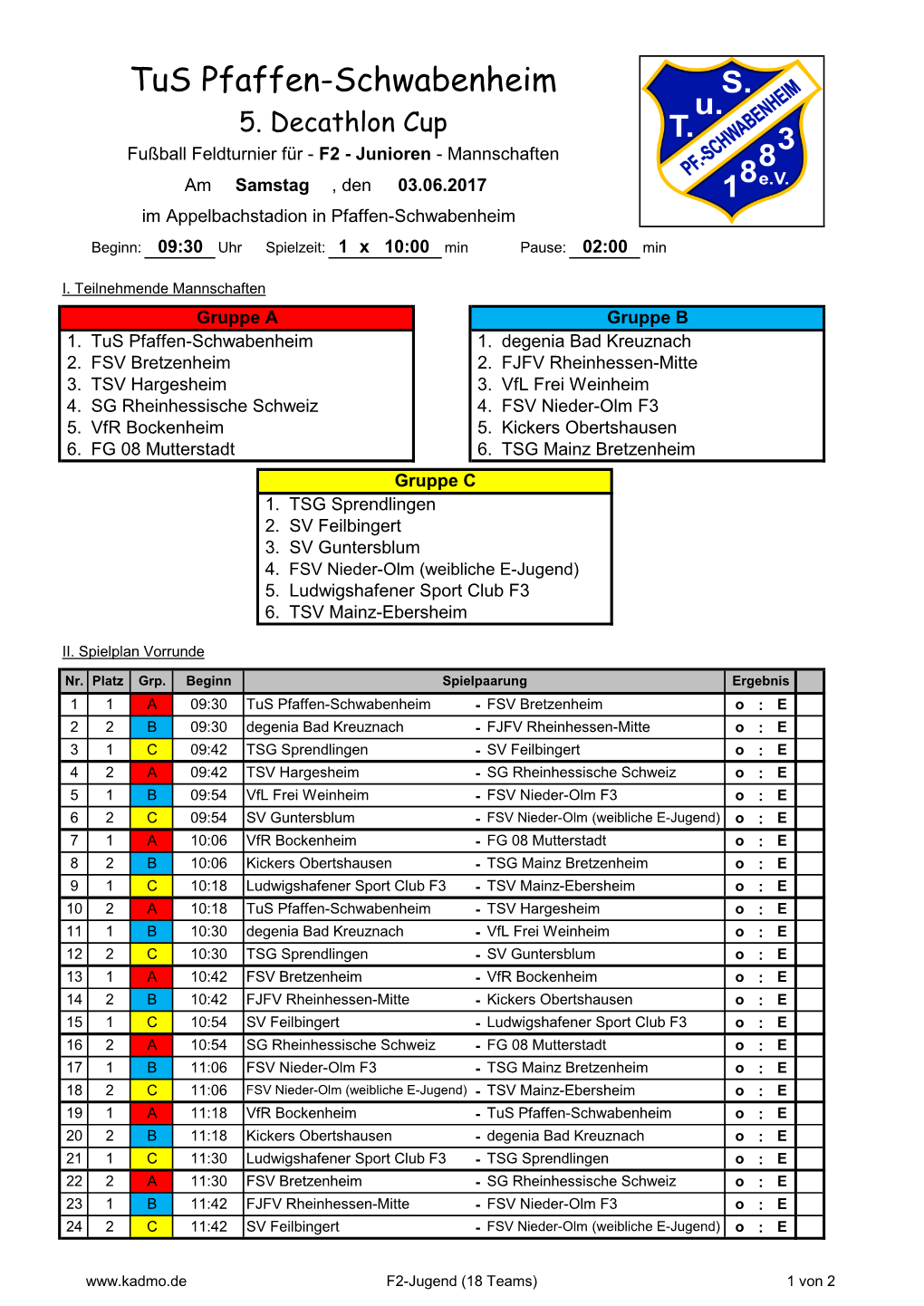 F2-Jugend (18 Teams) 1 Von 2 Tus Pfaffen-Schwabenheim II